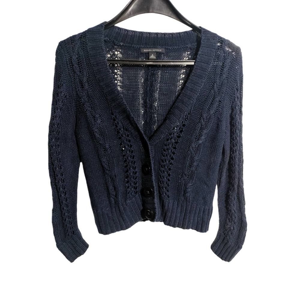 Banana Republic blue knitted cardigan sweater woman size small button front